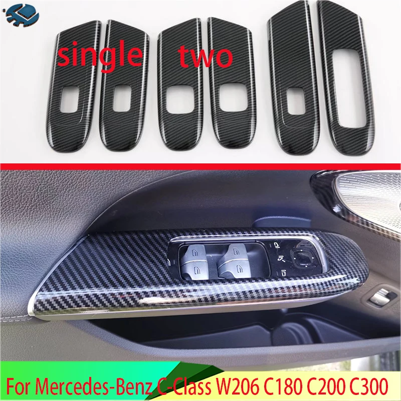 

For Mercedes-Benz C-Class W206 C180 C200 C300 2022 2023 Carbon Fiber Style Door Window Armrest Cover Switch Panel Trim Molding