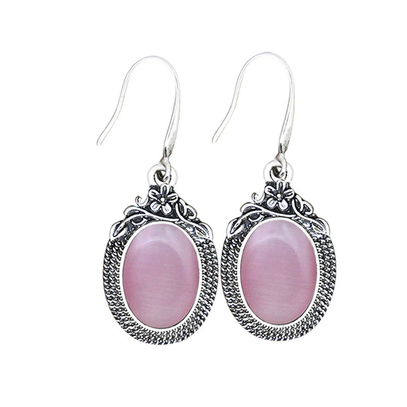 Synthetic Pink Opal Натуральный кварц Lapis серьги из нефрита для женщин Винтаж натуральный камень аметисты ювелирные изделия - Окраска металла: Synthetic Pink Opal
