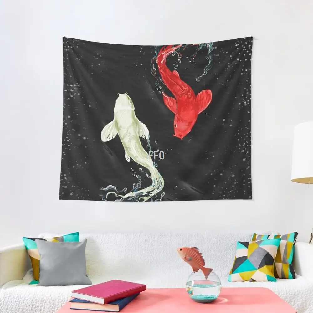 

FFO Koi Fishes Tapestry Koi in Black Water Tapestry Wall Hanging Wall Art Home Decor Curtain Mandala Tapestries Room Decor
