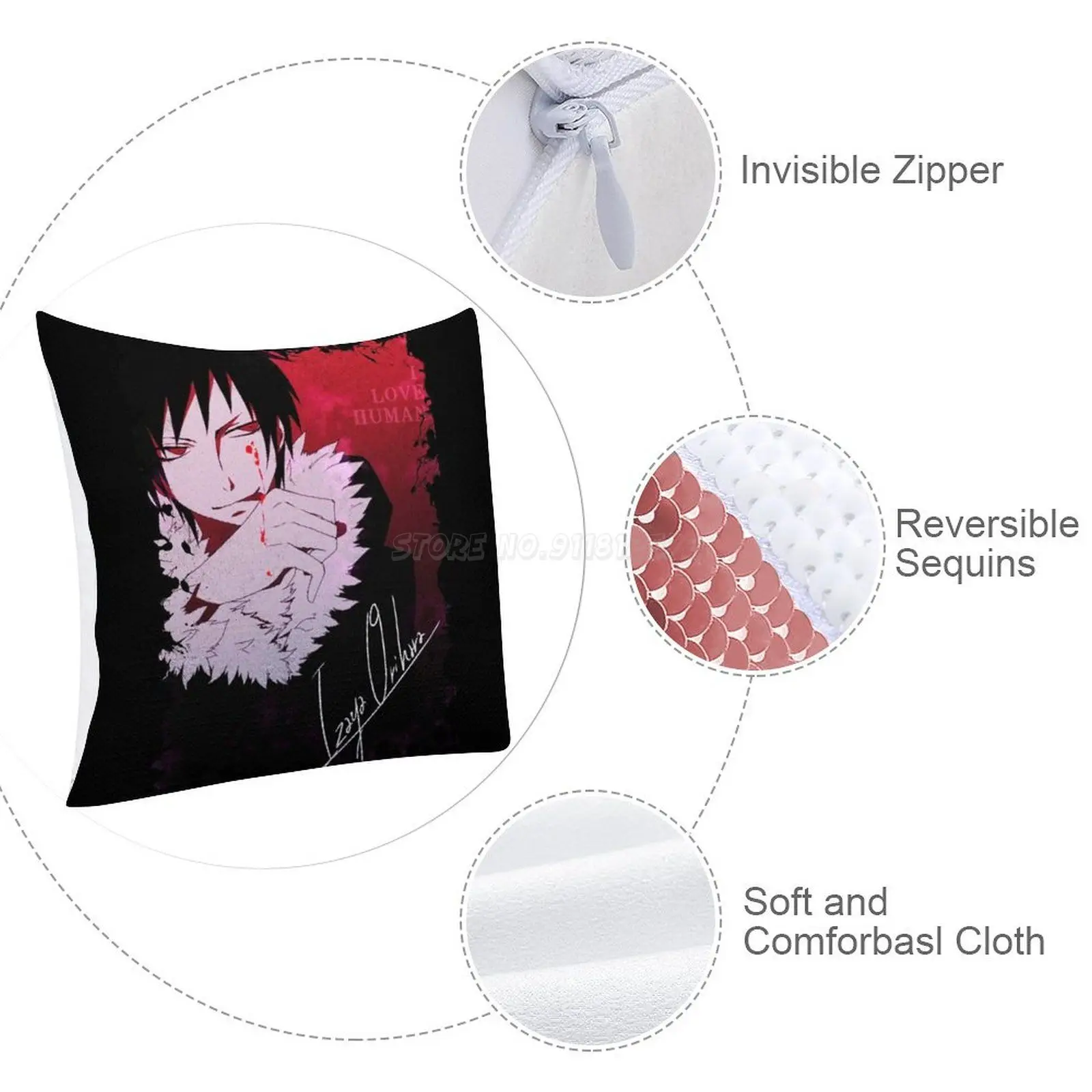 Izaya Orihara Sequin Pillowcase Throw Pillow Case 40cmX40cm Drrr Durarara Anime Boy |