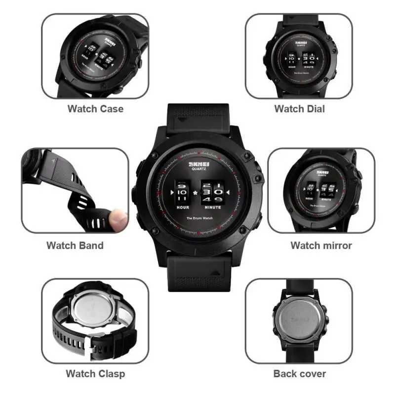 

Relogio Masculino SKMEI Mens Watch Fashion Quartz Watches Waterproof Big Dial PU Strap Patented Design Wristwatches Reloj Hombre