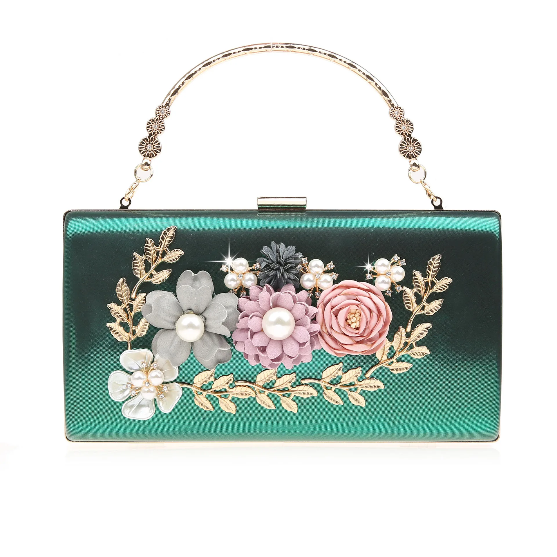 2023 Handmade Flowers Evening Clutch Bags Wedding Metal Handel Shoulder Bags Dinner Wallets 5 Colors Drop Shipping