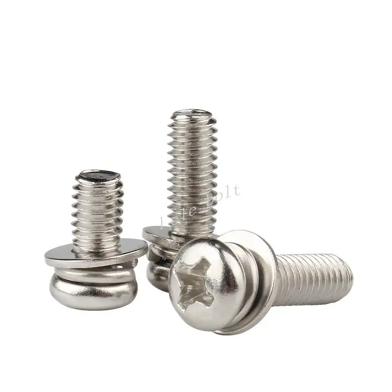 

50/100PCS M2 M2.5 M3 Nickel Plated Cross Recessed Pan Head Screw with Washer Three Combination Machine Sems Screw