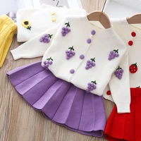 kids clothing sets autumn girls sets sweater fruit top pleated skirt new baby girls clothing outfits