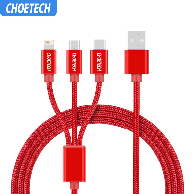 CHOETECH 3 в 1 Кабели для мобильных телефонов для iPhone 8/8 Plus нейлоновый Кабель Micro-USB в оплетке type C для samsung S8 S9 кабели для зарядки