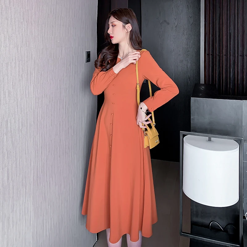 EAD 2020 spring new women's large size waist long-sleeved dress female Korean temperament long office lady | Женская одежда
