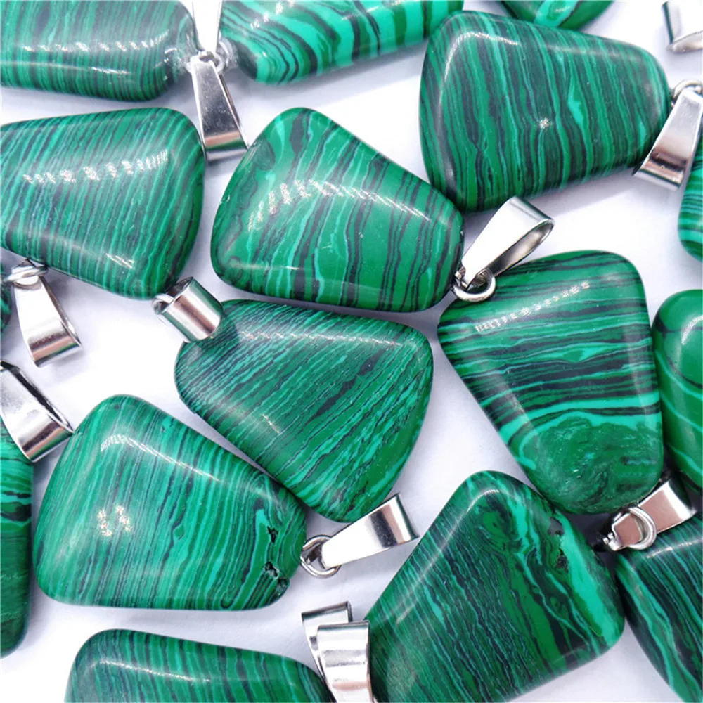 

50Pcs 23x17x6mm Wholesale Green And Black Malachite Trapezoidal Pendant Bead DIY Jewelry Accessories Earrings S530