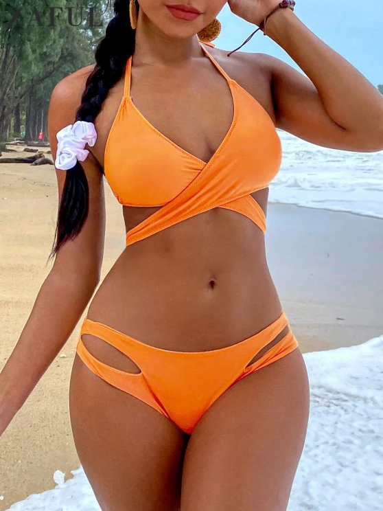 Женский купальный костюм с лямкой на шее и вырезами | Женская одежда