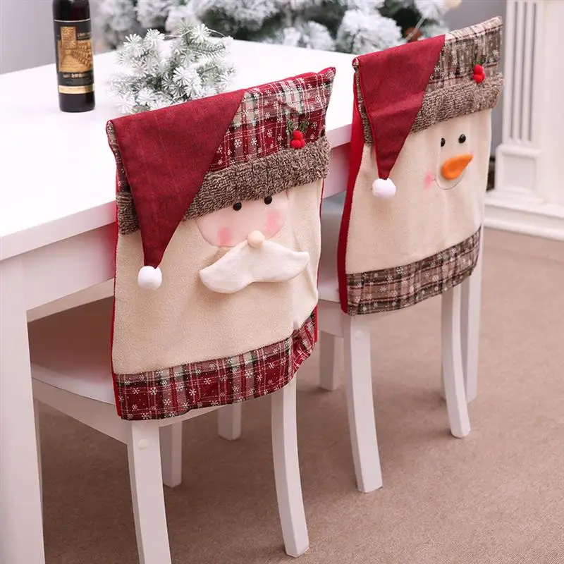 

Рождественский чехол на стул с Санта-Клаусом, снеговиком, чехол на спинку стула, Рождественское украшение для обеденного стола, праздничное...