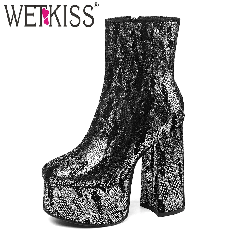 

Женские ботинки на платформе и высоком каблуке, с квадратным носком