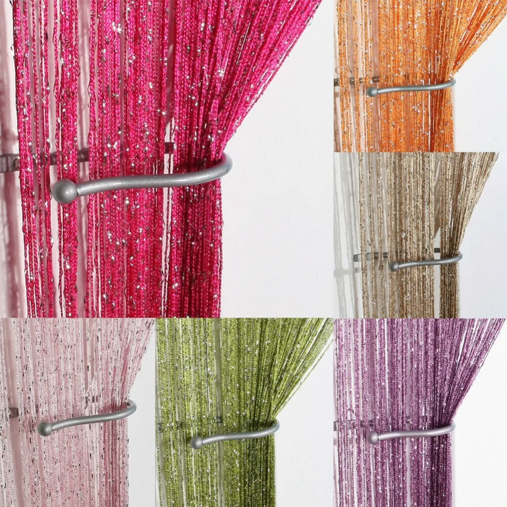 Блестящие оконные занавески s образные с кисточками и бусинами прозрачные