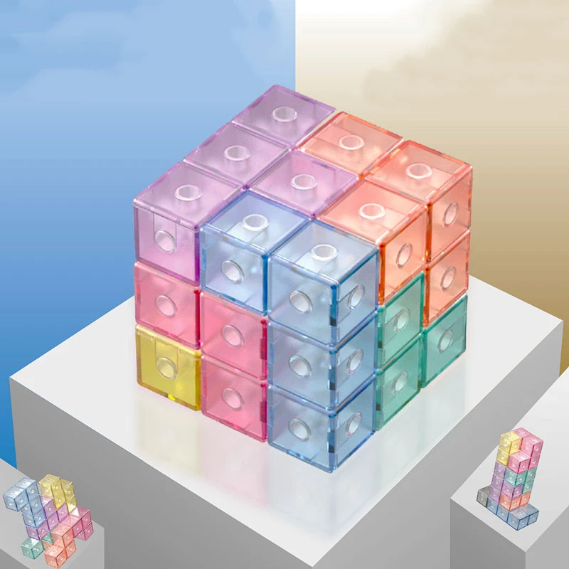 

Магнитный магический куб, серия, декомпрессионная игрушка, творческие кубики, сборные игрушки, прозрачные блоки, матовый магический куб 3x3x3