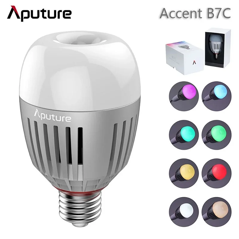 

Aputure Accent B7C 7W RGBWW LED Smart Light Bulb 2000K-10000k CRI 95+ TLCI 96+ Sidus Link App Control Battery DC Mode lights