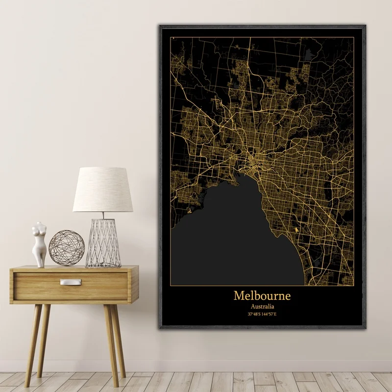 Мельбурн карта печать плаката Холст | Карта Австралии город Дом и сад