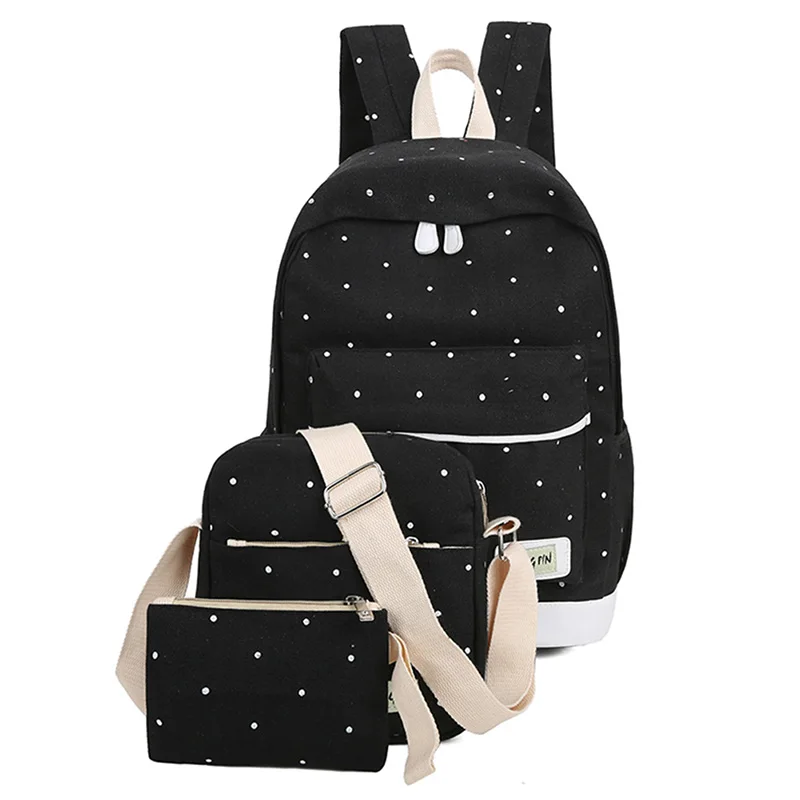 

Fresh Canvas Women Backpack Big Girl Student Book Bag With Purse Laptop 3pcs Set Bag High Quality Ladies School Bag NIN6