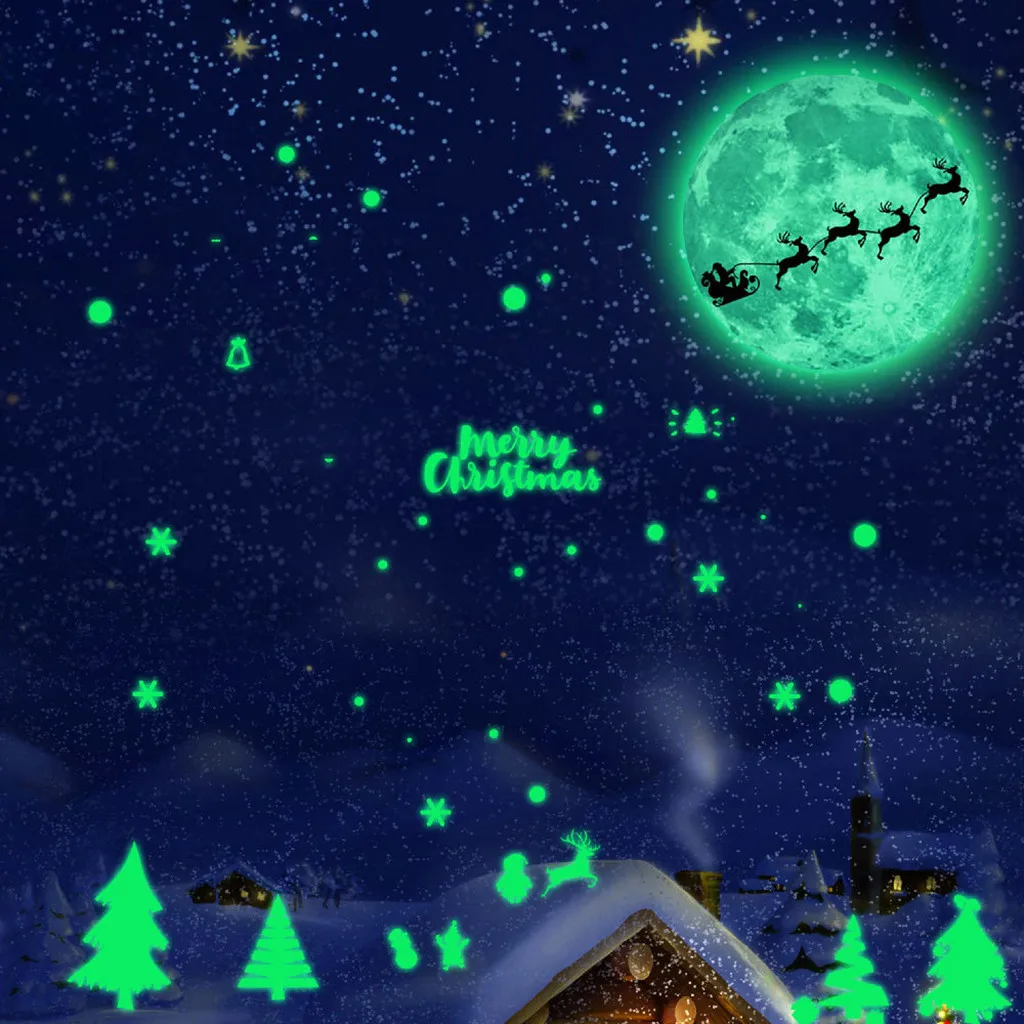 Счастливого Рождества наклейка на стену светящаяся елка лось украшения окно