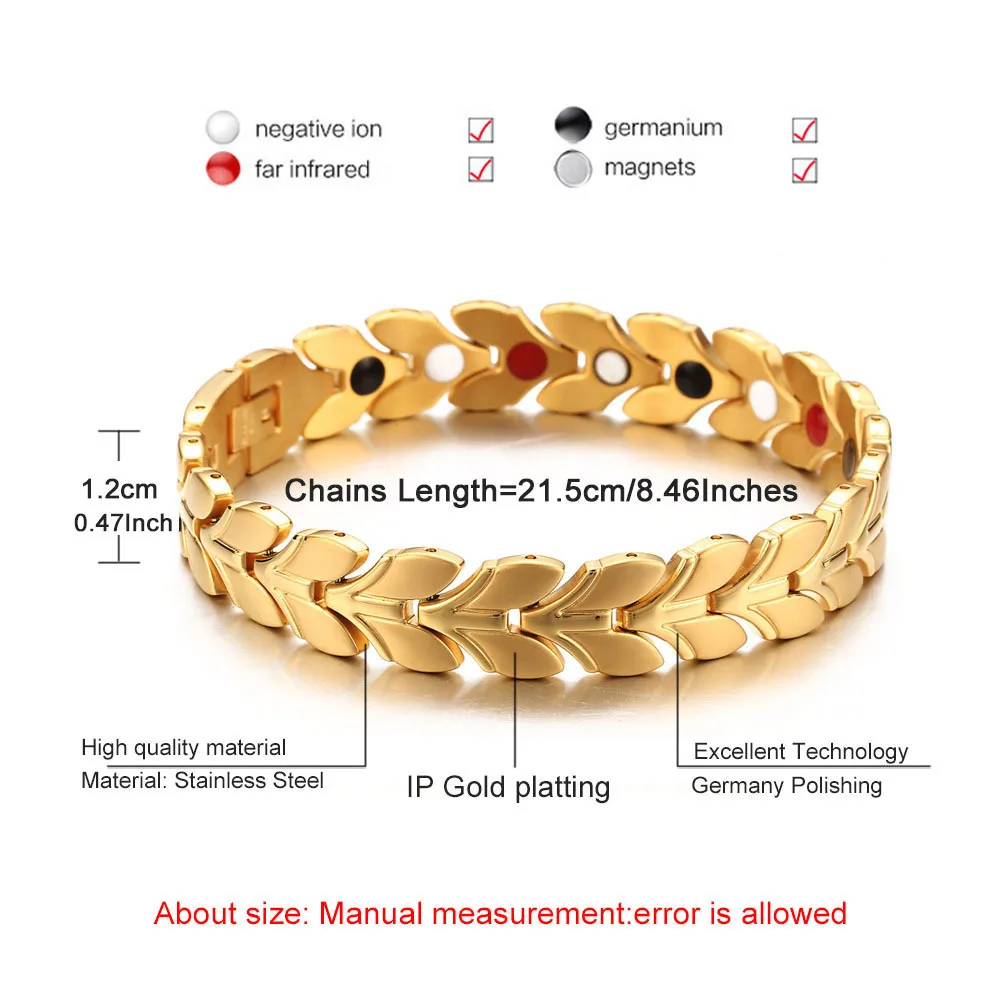 NHGBFT форма листа золотой цвет здоровья магнитные браслеты для женщин мужские