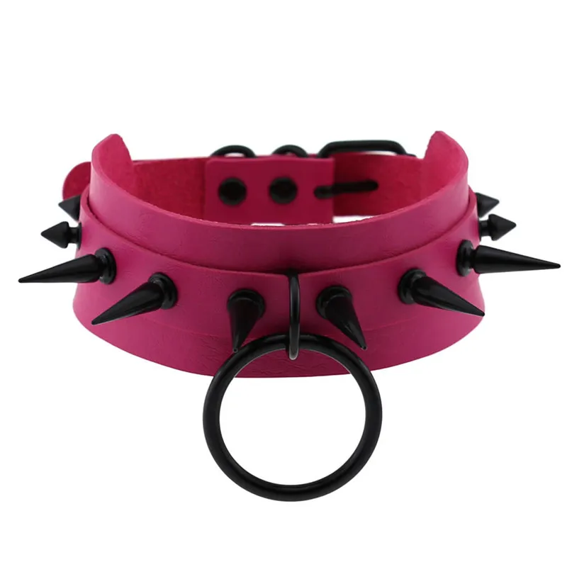 

Leather Pink Choker Black Spike Necklace For Women Metal Rivet Studded Collar Girls Party Club Chockers Gothic Jewelry Accessori