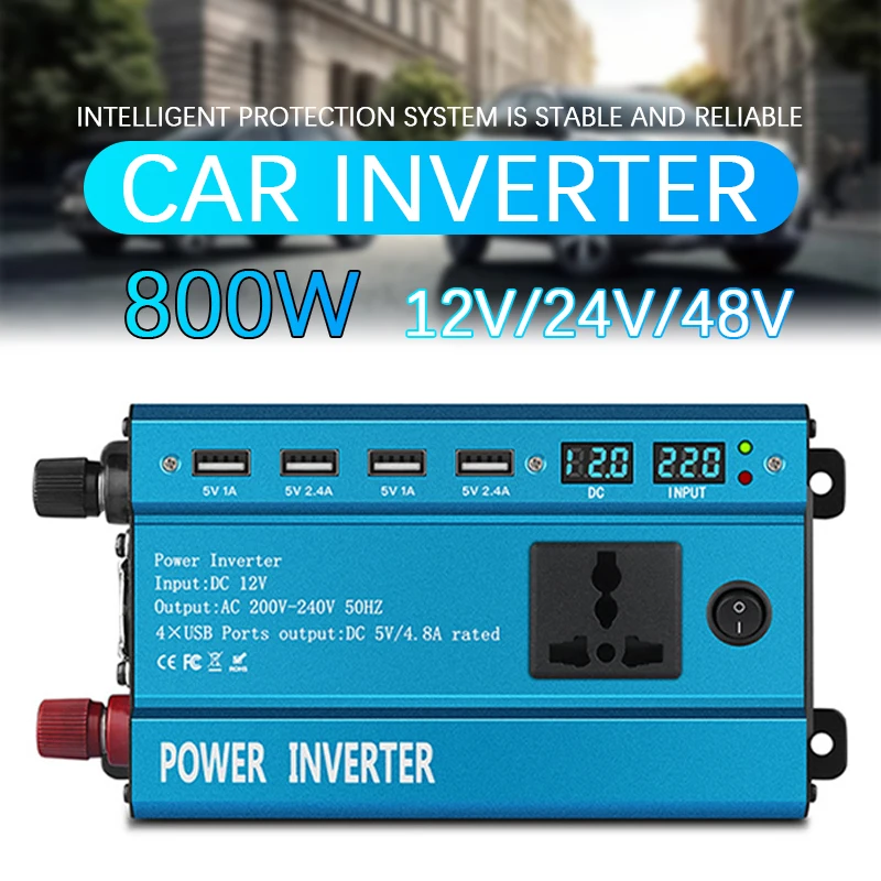 

DC 12/24/48 AC 220V Car Power Inverter USB Modified Sine Wave Converter Car Power Inverter Charger Adapter 800W Power Inverter