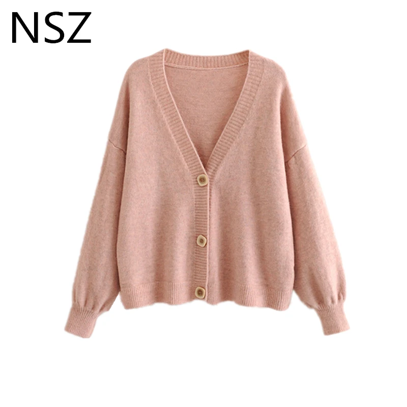 NSZ женский однотонный зимний укороченный топ вязаный мешковатый кардиган свитер