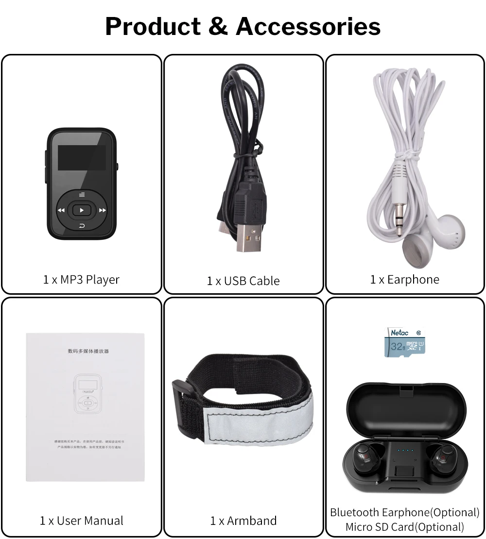 Deelife Спортивный MP3 плеер Bluetooth с зажимом, FM радио, повязка на руку, портативный мини MP 3, музыкальный плеер для бега, спортивный MP3-Player