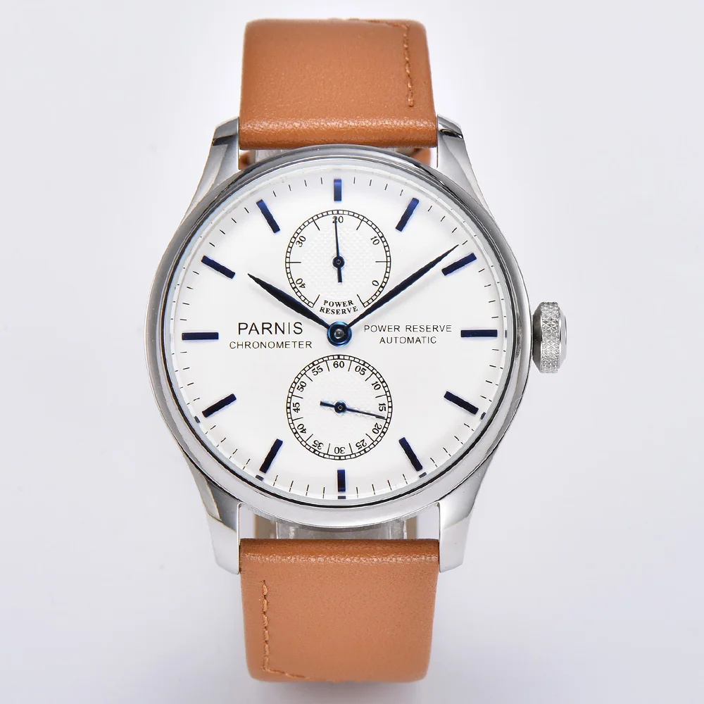 Парнис 43 мм часы с белым циферблатом автоматические механические мужские
