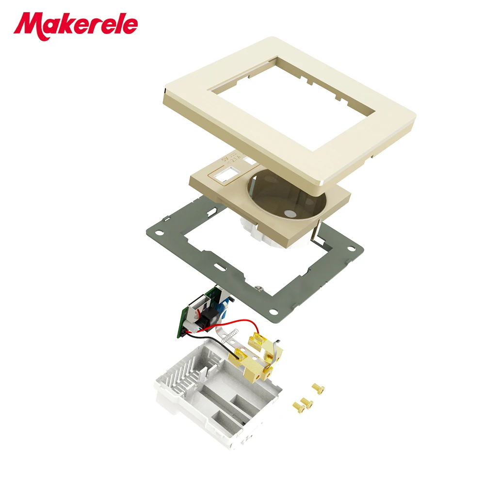 Makerele Wall Power Outlet Glass Panel 16A EU Standard Socket with 2100mA Dual USB three colors | Обустройство дома