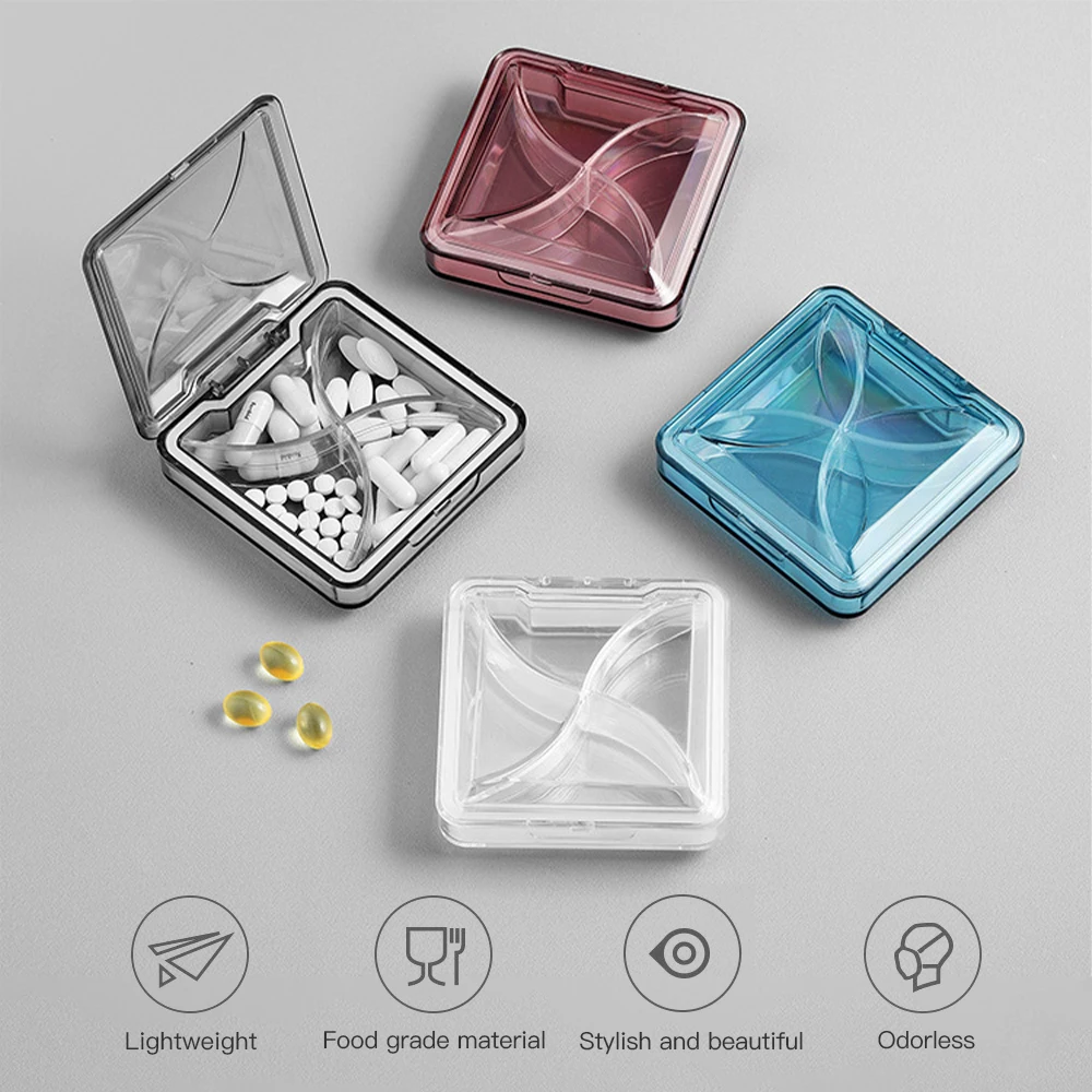 

4 Grid Plastic Pill Case Storage Organizer Cute Medical Pills Box Organiser for Tablets Pillbox Multicolour Medicine Pill's Box