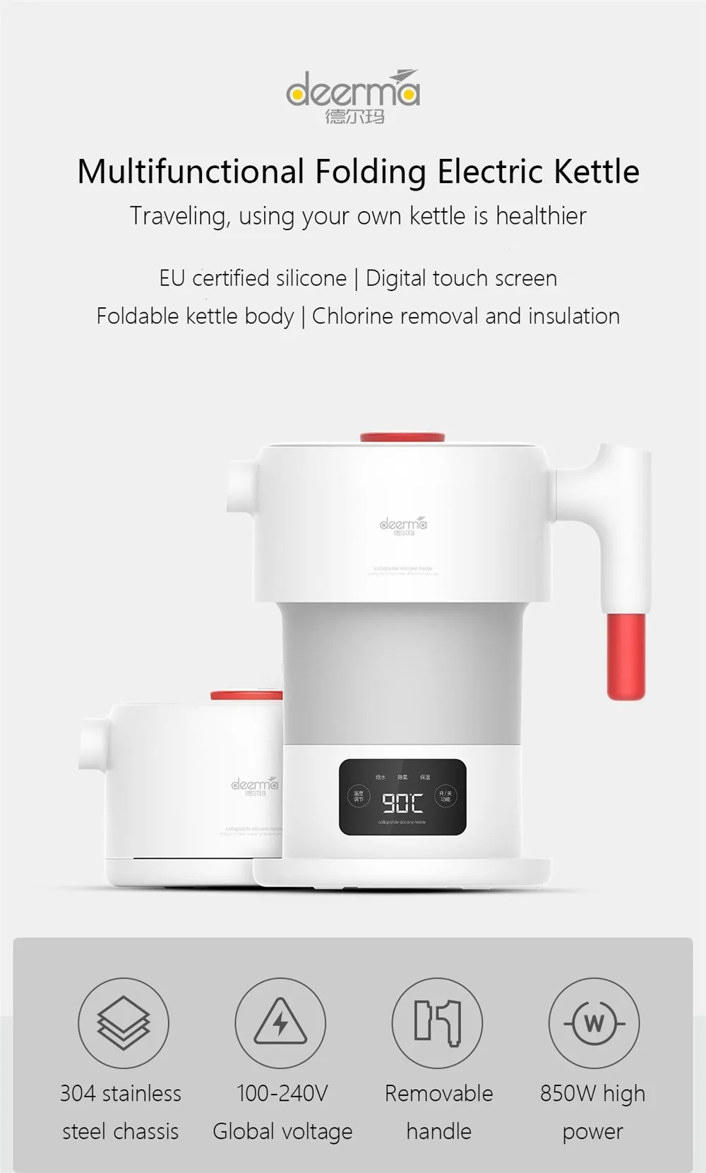 Xiaomi Mijia Deerma 0.6L складной Портативный чайник для воды для дома и путешествий Мини Ручной Электрический водяной автоматическим включением/выключением питания чайник