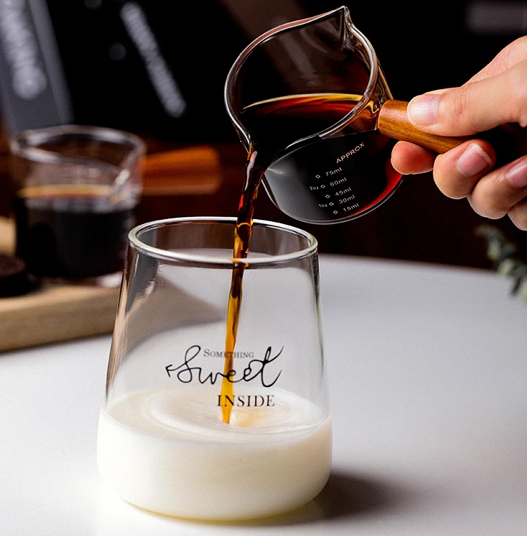 

Mouth Milk Cup Transparent Glass Wooden Handle Double Coffee Measuring Cup Household Kitchen Thicken Vegetable Salad Bowl