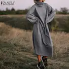 Женское платье-Толстовка ZANZEA, модный Повседневный пуловер с длинным рукавом, длинное однотонное платье-макси, 2020