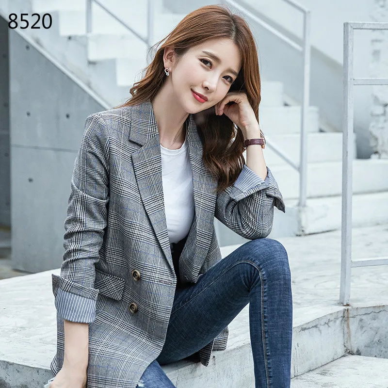 Модный клетчатый маленький костюм куртка с длинным рукавом пальто для женщин