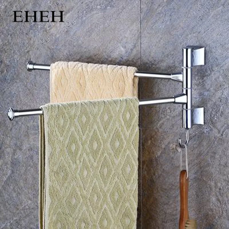 

Поворотный держатель для полотенец EHEH, из нержавеющей стали, с крючками, двойные перекладины, настенные держатели для полотенец для ванной комнаты