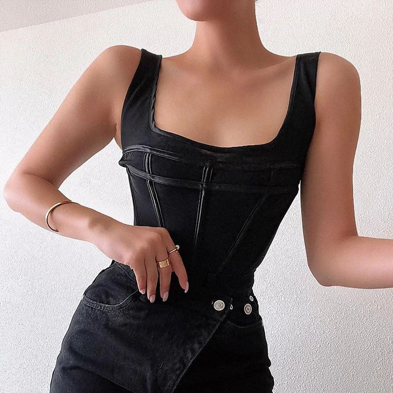 

Y2k Tops Women 2021 New Arrivals Black Sexy Top Mesh Patchwork Female for Party Club Chest Double Layer
