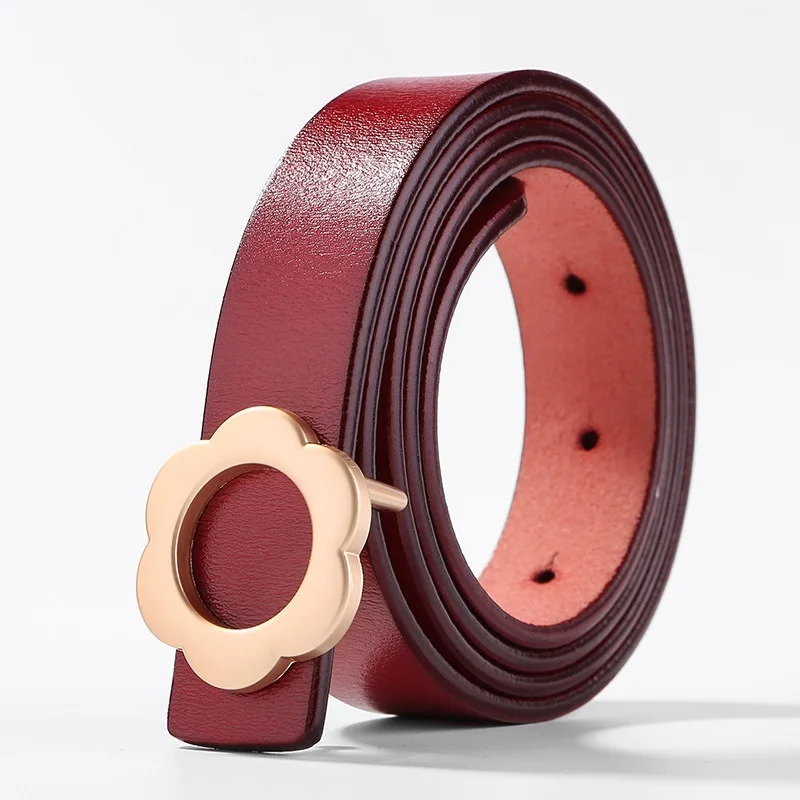 

Women's Leather Belt Simple Flower Metal Buckle Vintage Cow Leather 2021 New Jeans Belt