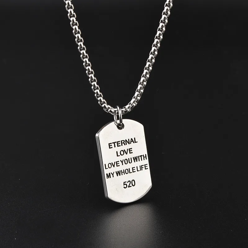 

520Letter Square Pendant Necklace Stainless Steel Fashion Hiphop Chain Men and Women Disco Rap Jewelry Rock Band Nightclub Bar