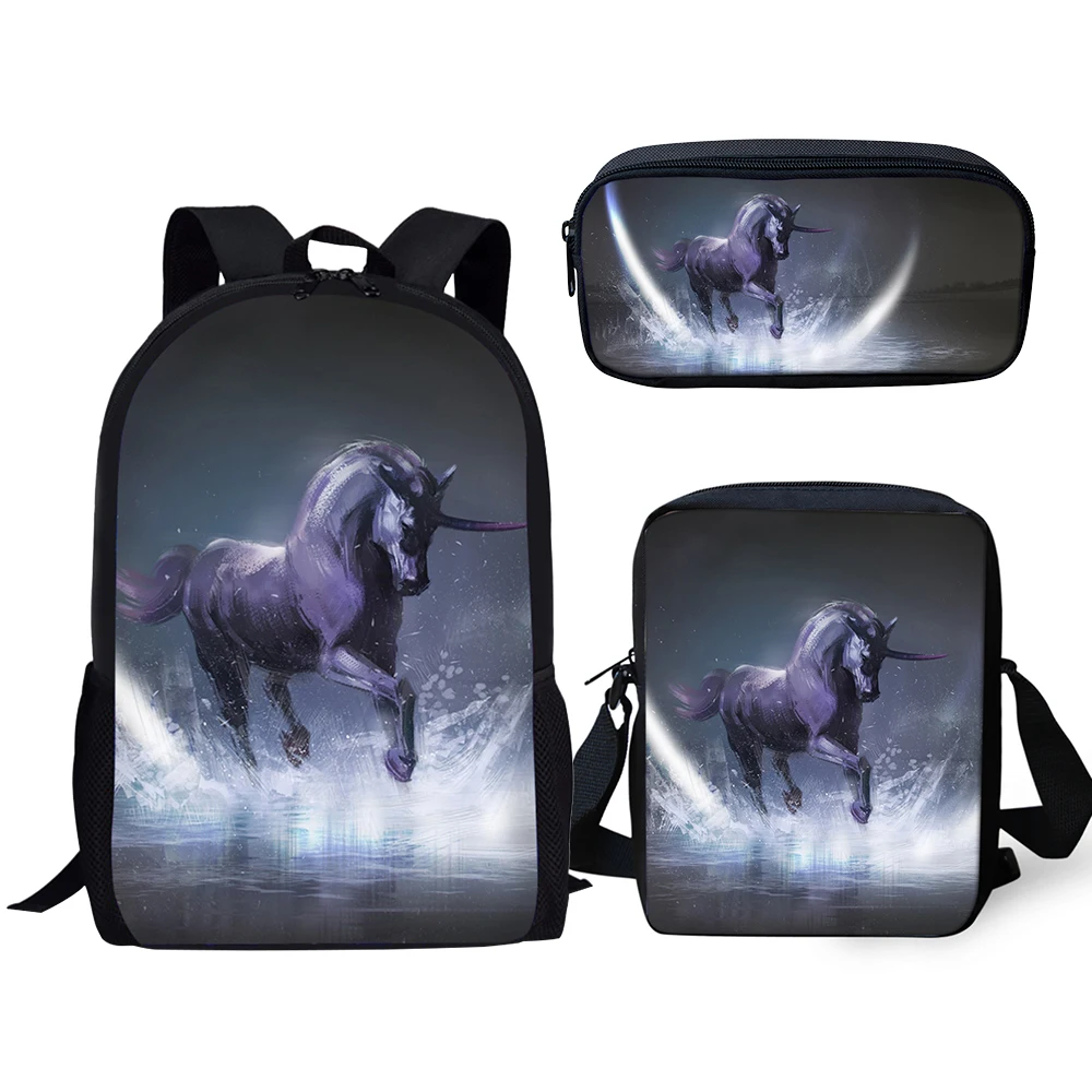 HaoYun Children's 3PCs Set Backpacks Fantasy Unicorn Horse Pattern Kids School Bags Students Backpack/Flaps Bag/Pen Bags