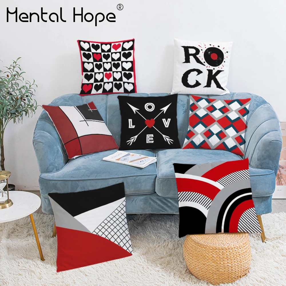 Красные черные геометрический чехол для подушки с принтом домашний декор
