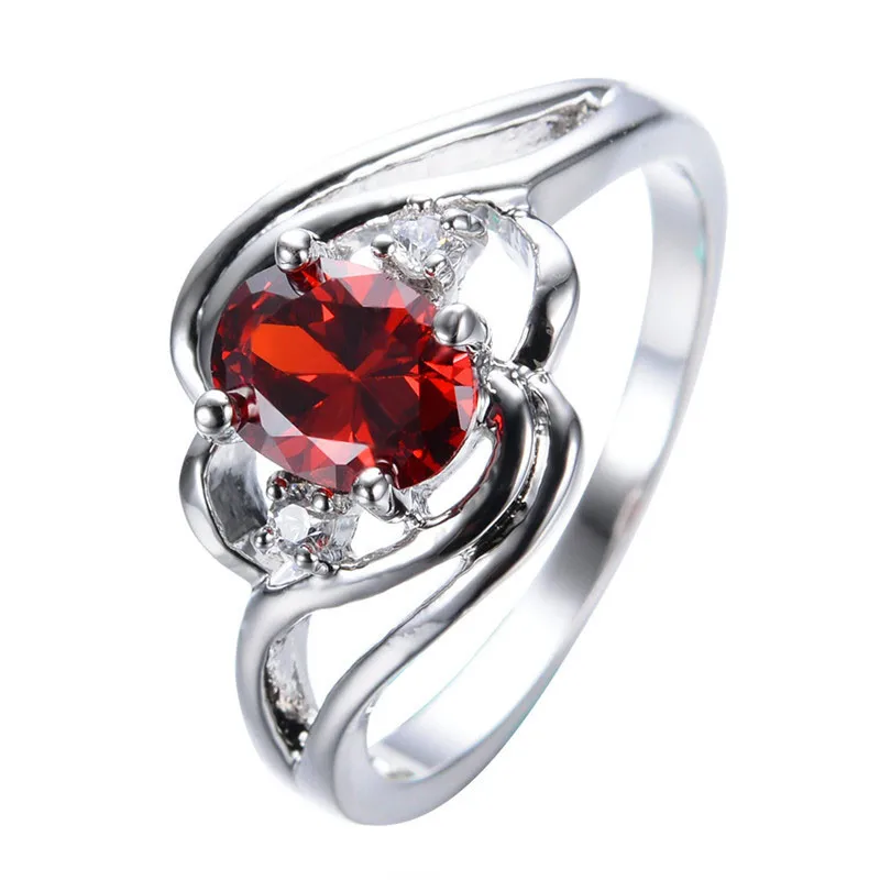 

Fashion Jewelry Oval Red/Blue Stone Ring Women Cubic Glass Filledia Ring Bague Engagement Wedding Party Rings Bijoux