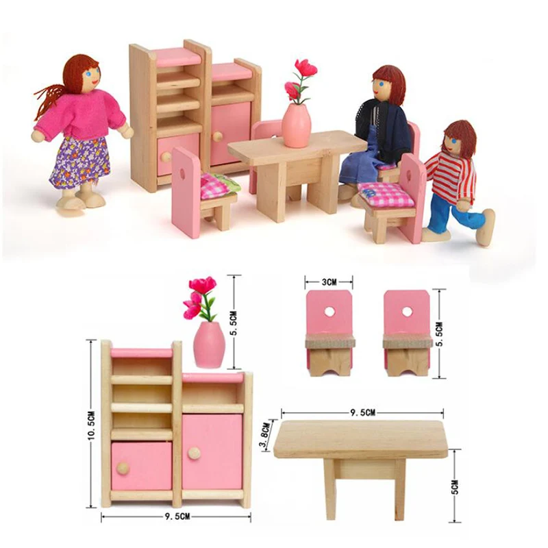 

Wooden Dollhouse Mini Furniture Set Kids Pretend Role Toy DIY For Dollhouse Decals NEW