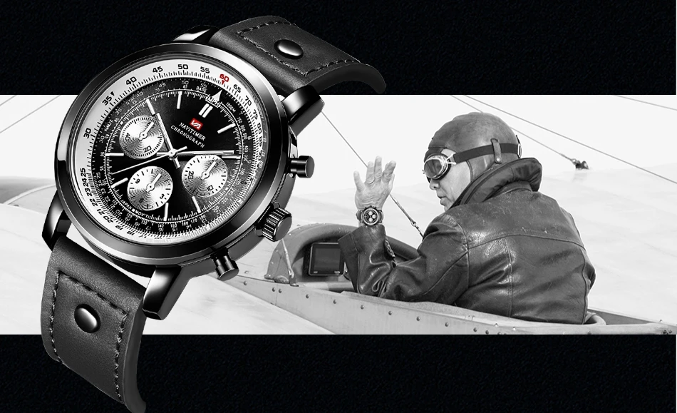 Airplane Sports Military Blue Dial Pilot Calendar Men Wristwatch Chronograph Fashion Casual Brand Army Brown Leather Watches