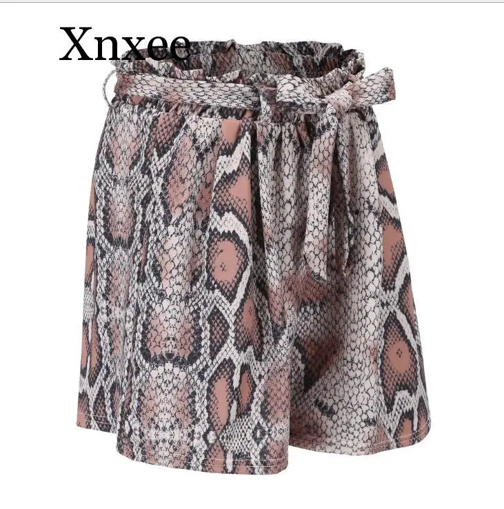 

beach Snake Print High Waist Shorts Women 2020 Autumn Paper Bag Sexy Elegant Fashion Lace Up Ruffle Mini Ladies Shorts Skirts