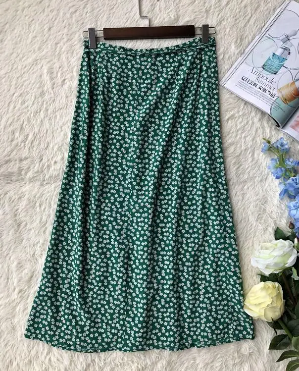 

Midi Skirt France Paris Single Retro Dot Print Skirt One-piece Button Women Skirt