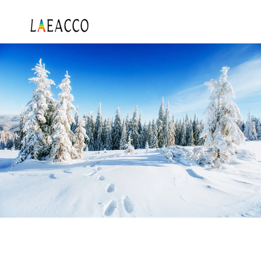 Laeacco Зимние горы снег сосновый лес сияющее небо живописные Фото фоны фотосессия фотография фоны для фотостудии