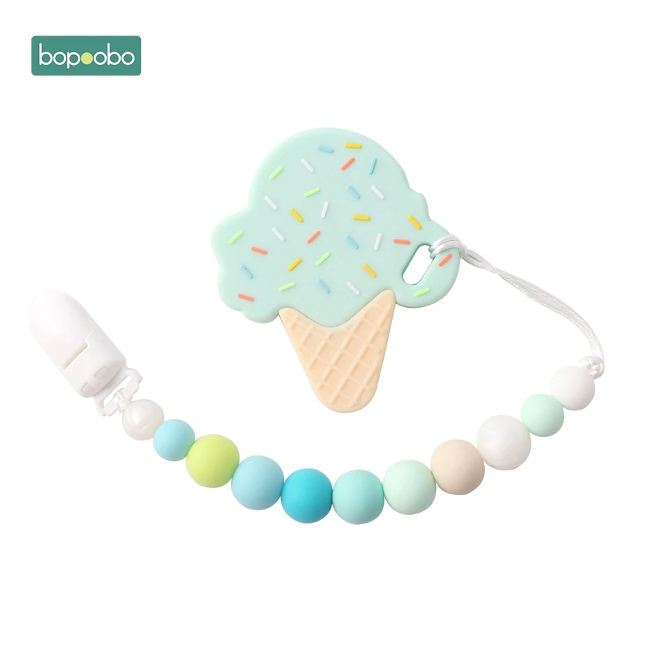 Bopoobo 1 шт., детский прорезыватель, соски, клипсы, подарок для ребенка, пищевые силиконовые грызуны, прорезыватель из бисера, BPA бесплатно, подарок для ребенка, игрушки, силиконовые бусины - Цвет: Mint Ice Cream Set