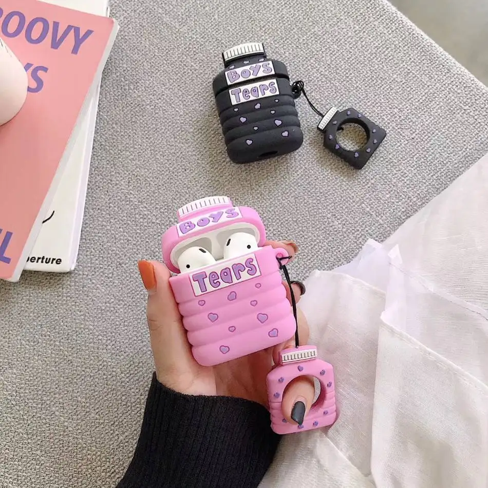 Axbety для AirPods 1/2 чехол милый мультфильм «Boys Tears» кожухи головных телефонов для Apple Airpods 2 защитный чехол с кольцом на палец