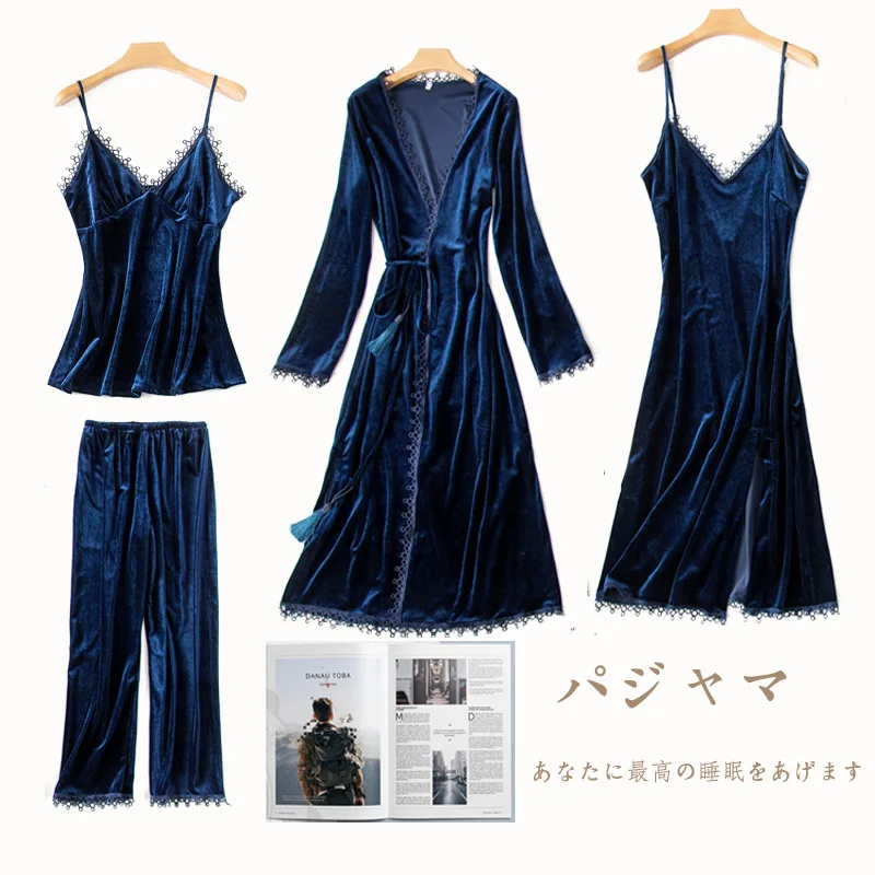 Женский бархатный пижамный комплект Daeyard теплая пижама на осень и зиму 4 шт. для