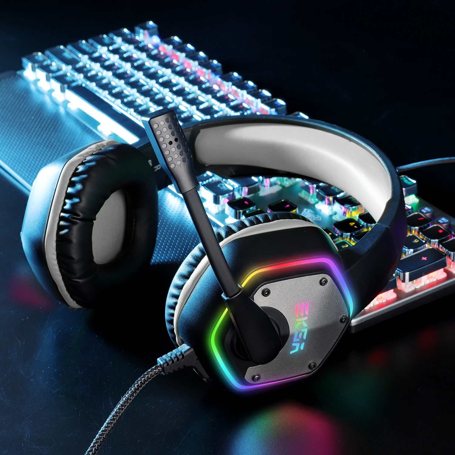 luz rgb cancelamento de ruído mic gaming fone de ouvido