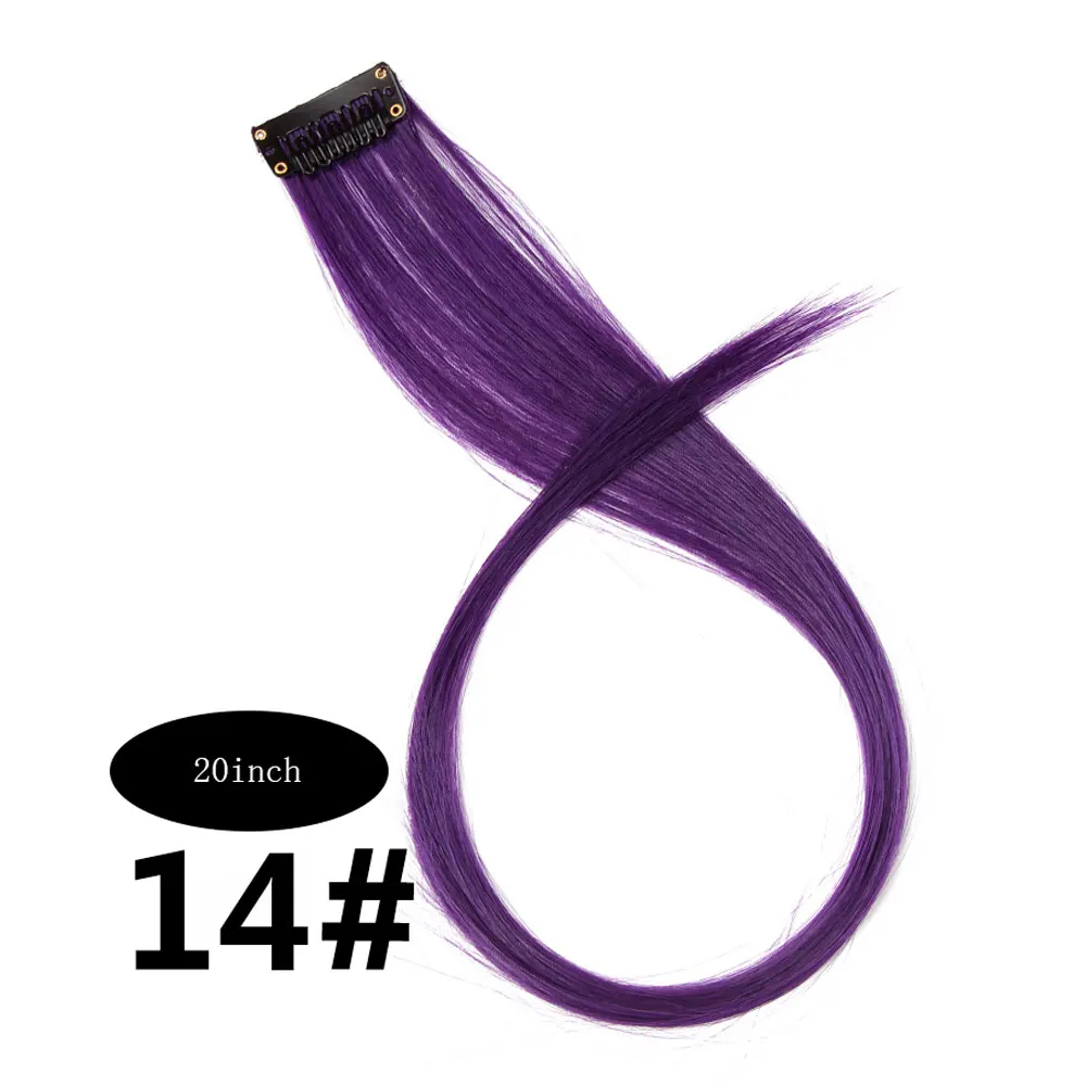 purple Очаровательные длинные прямые цветные волосы, 20 дюймов, накладные волосы на заколках, радужные волосы, розовые синтетические волосы на заколках - Цвет: purple