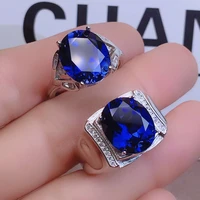 925 new fashion couple sapphire ring goddess temperament and business men adjustable ring elegant jewelry accessories wholesale